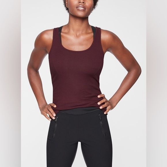 Athleta Essence Ribbed Layering Tank Burgundy - Picture 1 of 10